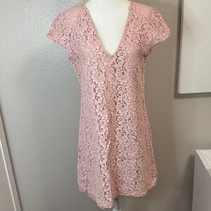 Zara Lace Overlay Cap Sleeve Light Pink Mini Dress